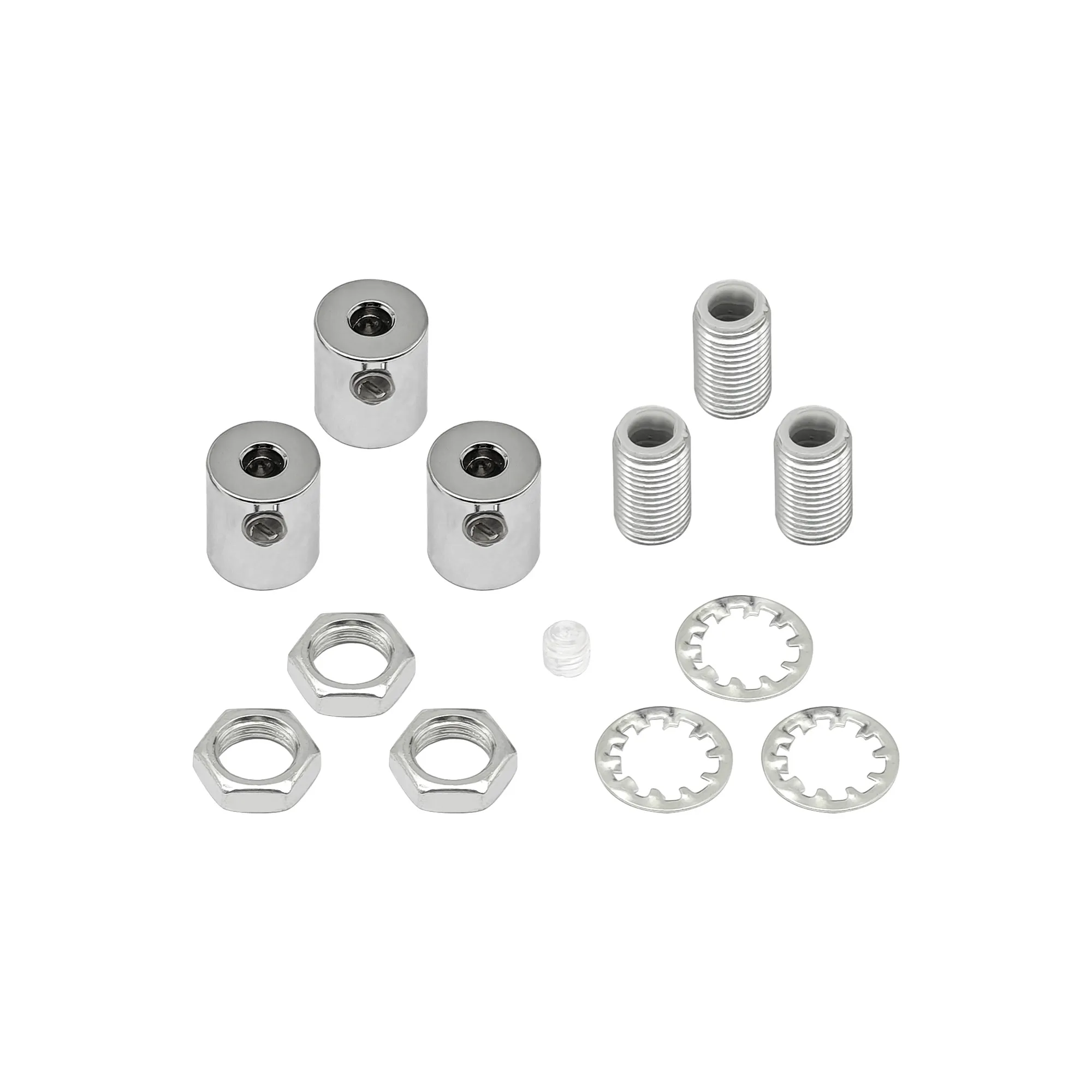 D1166CH  Hayes Metal Cable Grip Kit (3pcs) Polished Chrome, c/w 4.5mm Hole Thread, Washer & Nut, Plastic Grub Screws